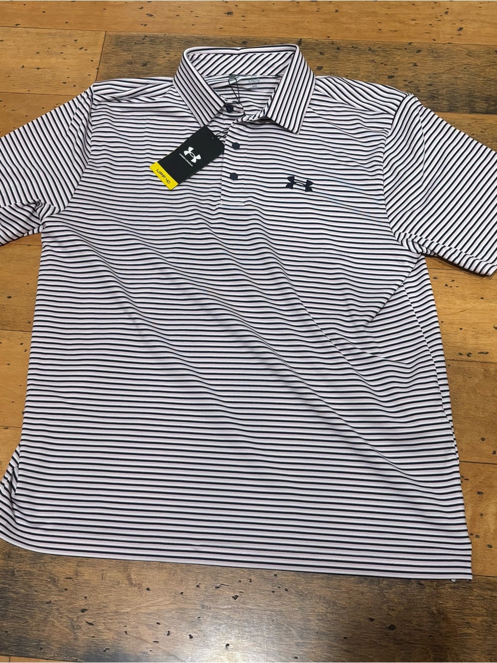 Under Armour Men’s White and Black Striped Polo Performance Shirt